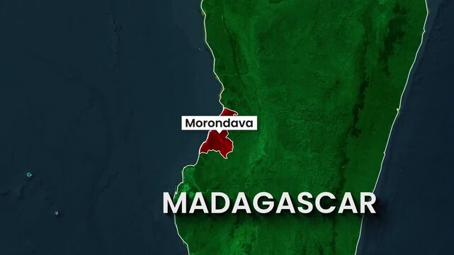 Digital map animation showing animated motion graphic of Madagascar island location