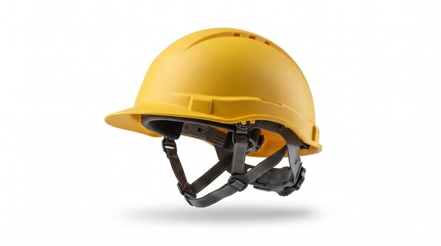 Bright yellow construction safety helmet with face shield for industrial worker protection