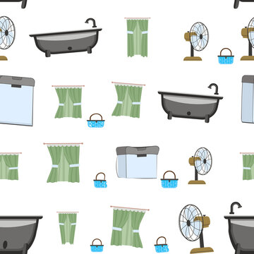 Seamless pattern of bathroom and household items