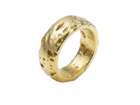Heavy Organic Lost-Wax Cast 24K Raw Gold Band Ring Isolated on White