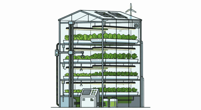 Modern Smart Vertical Farming Hydroponic Greenhouse Vector