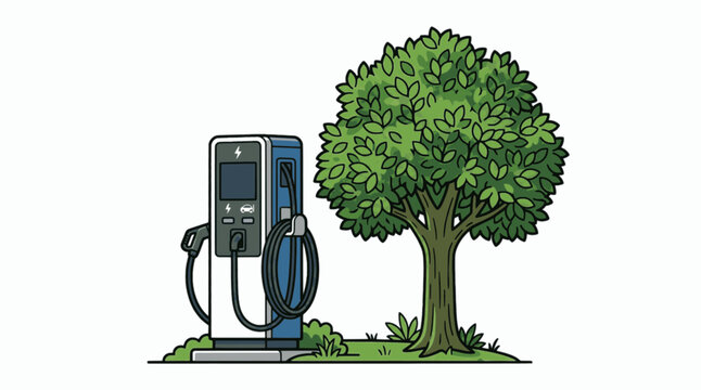 Isolated Green Mobility EV Charger Kiosk Graphic Asset