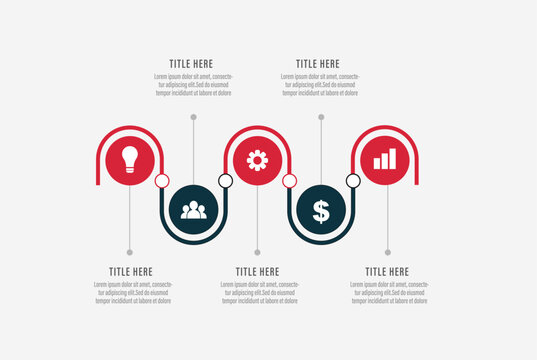 5 steps 3D wave sine curve circular node infographic timeline template vector illustration