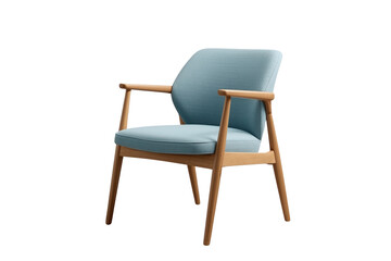 Obraz premium Pale blue wooden lounge chair with padded cushions