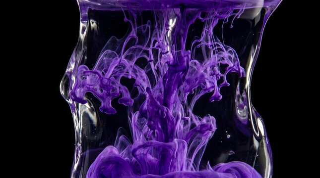 Purple ink swirling in clear liquid against black background