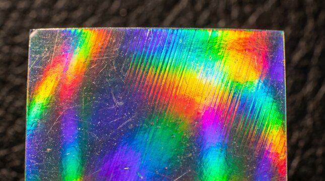 Holographic surface displays vibrant rainbow spectrum with diffraction lines