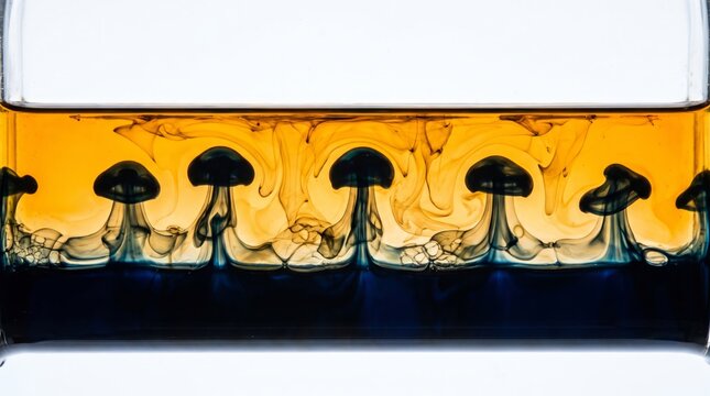 Jellyfish suspended in layered liquid creating abstract fluid art composition