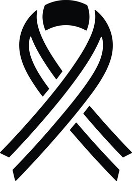 A simple black awareness ribbon icon isolated on a white background representing support and solidarity for various charitable causes