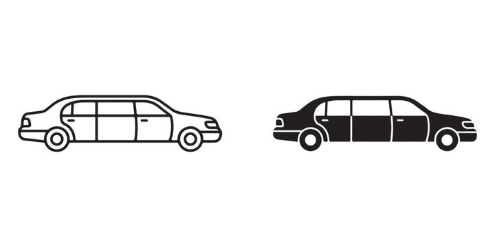 comparison of standard sedan and luxury stretch limousine vehicle line art icons