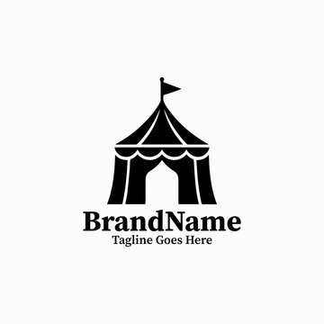 Festival Circus Tent Vector Logo &mdash; Black Image Park Attraction Icon Isolated on White Background