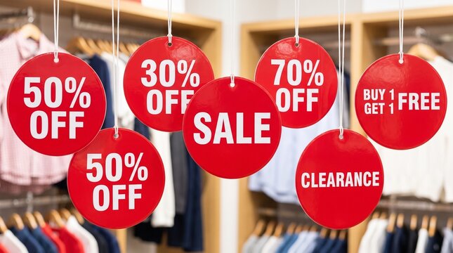 Red Sale Tags Collection &ndash; Discount Percentages for U.S. Promotions