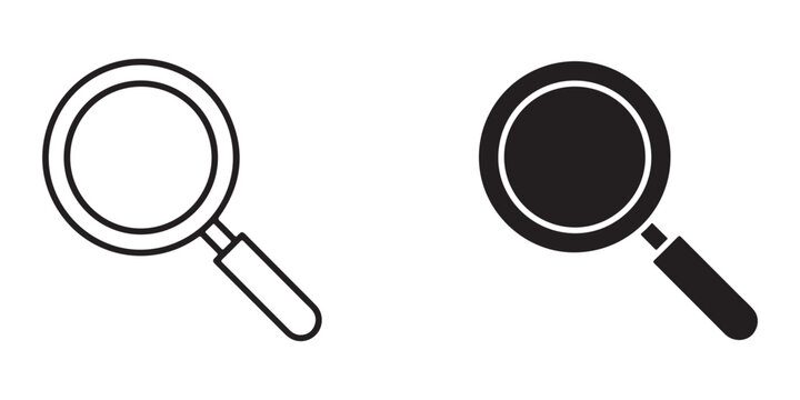 magnifying, glass, icon, search, examination, lens, white, black, solid, outline, transparent, background, 