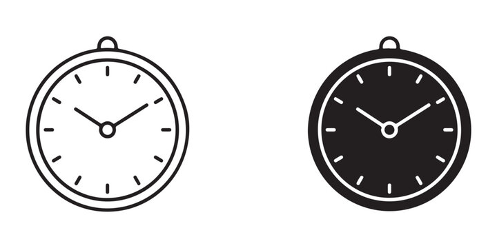 clock icons featuring analog timepieces with Minimalist contrasting designs for digital and print use