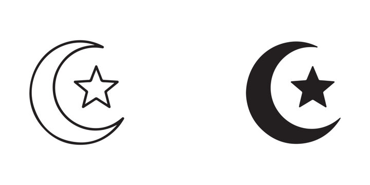 crescent moon with star Minimalist  symbols in contrasting line art design for cultural or religious graphics