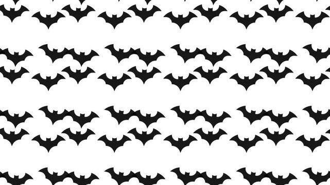 Monochrome bat silhouettes on white background pattern, suitable for halloween decorations, spookythemed designs, or wildliferelated projects.