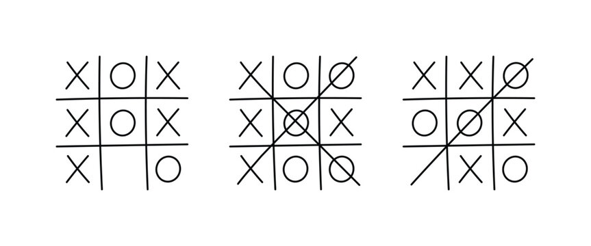 Tic Tac Toe Icon Set &ndash; Game Board and Winning Strategy Vector