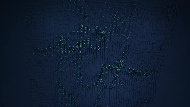 Abstract digital landscape with glowing data points on a dark grid