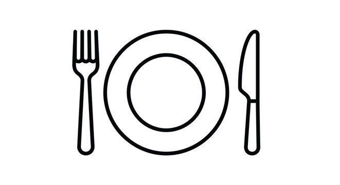 Fork plate and knife line icon on a white background