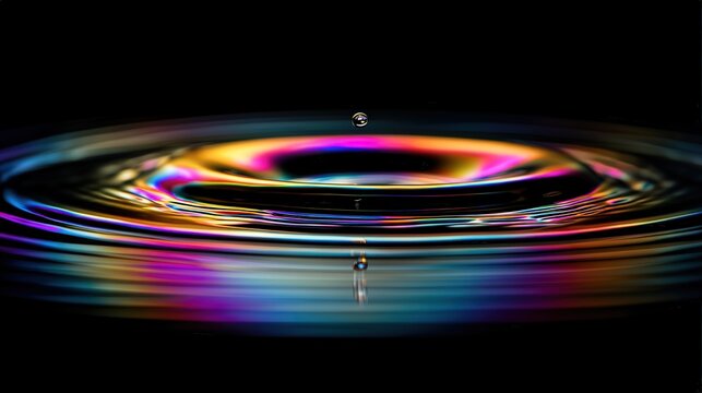 Iridescent liquid vortex with holographic sheen on a minimal black background, a striking abstract swirl image for futuristic branding technology and premium creative design
