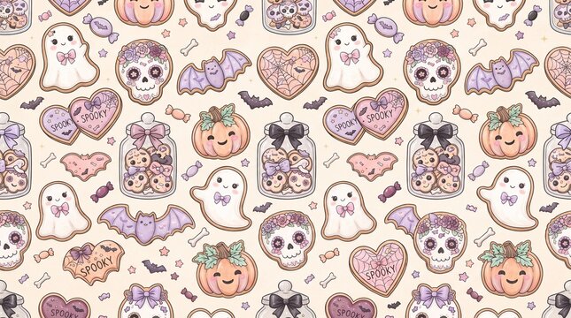 Cute Pastel Goth Halloween Cookie Pattern