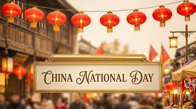 Festive chinese national day celebration with traditional lanterns and vibrant patriotic decorations
