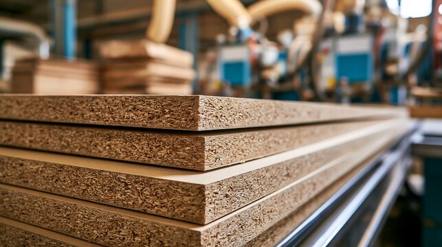 Stack of raw particle board panels isolated on transparent background. Ideal for woodworking, furniture manufacturing, and interior construction industry advertising concepts.