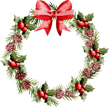 Watercolor Illustration of Christmas Wreath