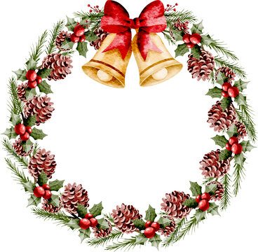 Watercolor Illustration of Christmas Wreath