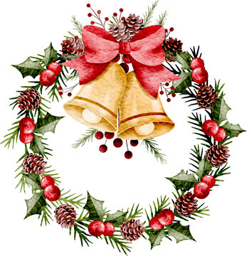Watercolor Illustration of Christmas Wreath