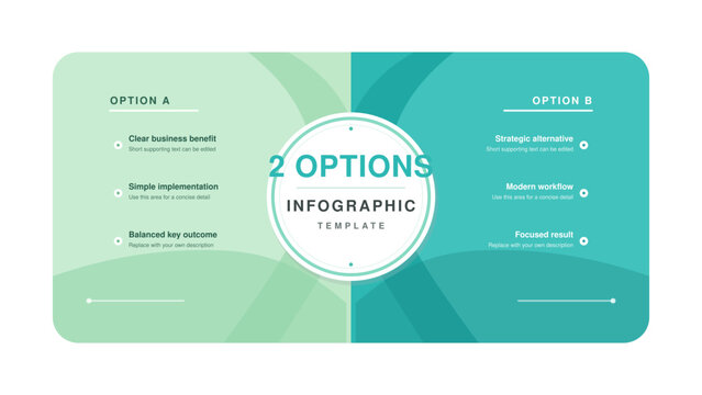 Two Options Infographic Template: A modern infographic template visually presents two distinct options, labeled 'Option A' and 'Option B.