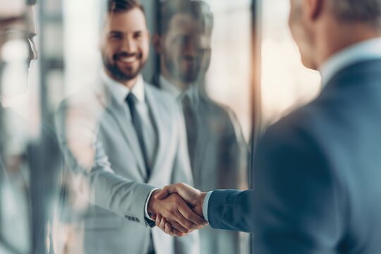 Business agreement is represented by professionals shaking hands after a discussion or negotiation. It communicates trust, commitment, and a successful deal.
