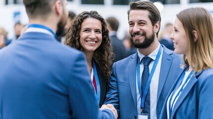 Obraz premium Business agreement is represented by professionals shaking hands after a discussion or negotiation. It communicates trust, commitment, and a successful deal.