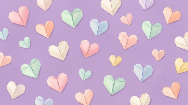 Seamless pattern of pastel origami paper hearts