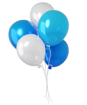 3d balloons in white, blue, isolated on background. Glossy, festive illustration for celebrations, boy parties, and events.