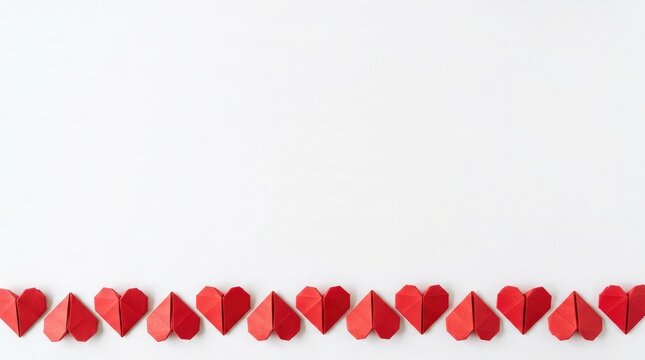 Red origami hearts isolated on white background