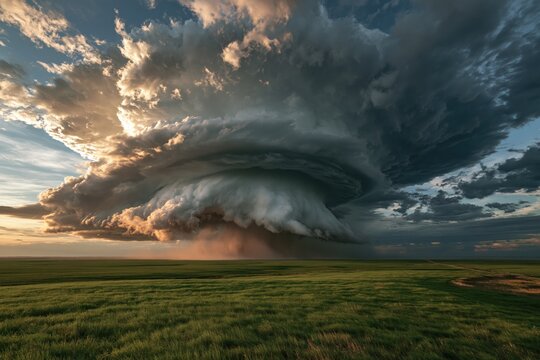 Massive cloud formation over open field in the evening hours