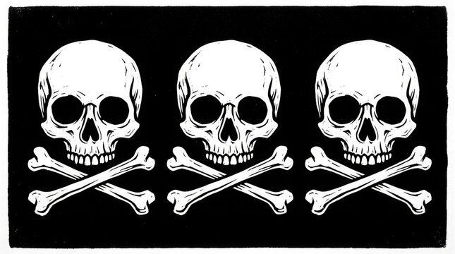 A chilling depiction of three stark white skulls crossed with bones evoking the spooky and eerie atmosphere of halloween night