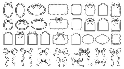 Collection of decorative ribbon frames and bows black vector illustration © Chadni