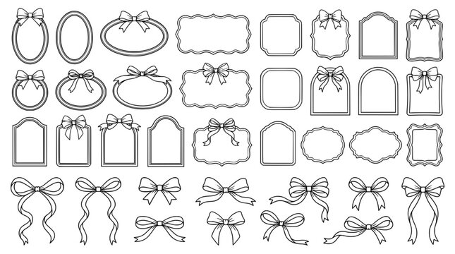 Collection of decorative ribbon frames and bows black vector illustration