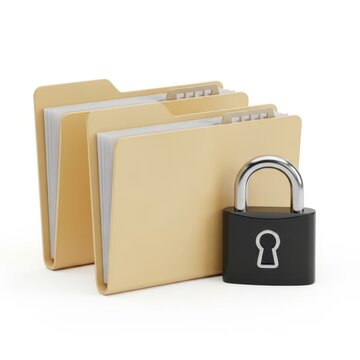 Two manila folders with documents secured by a black padlock