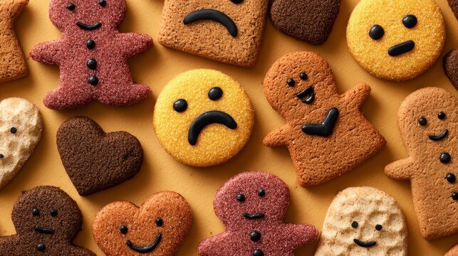 Christmas-themed sweet biscuit set showing gingerbread men with diverse emotions, perfect for festive design and holiday cards