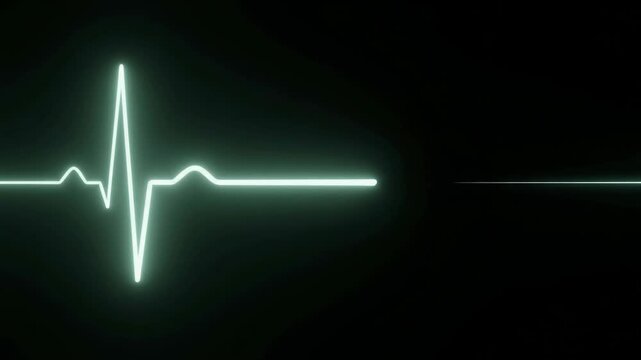 Glowing green heart rate monitor line showing a pulse on a black background.
