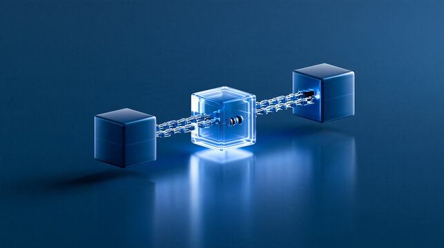 AI agent automation workflow, luminous connected blocks moving information between digital systems, clean premium 3D illustration