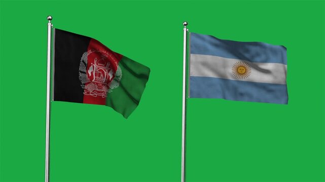 Afghanistan and Argentina Waving Flags, 3D Illustration.