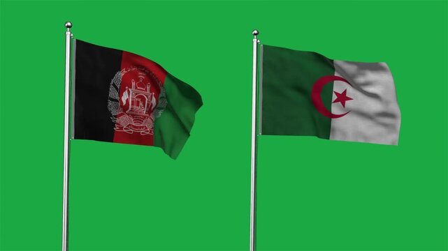 Afghanistan and Algeria Waving Flags, 3D Illustration.
