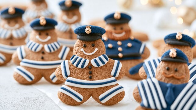 Gingerbread cookies featuring uniformed police officers, presenting a delightful and sweet tribute to law enforcement during holidays