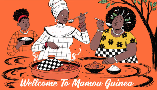 African women eating traditional meal together