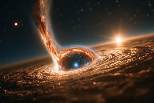 Black hole with swirling gas and light in deep space