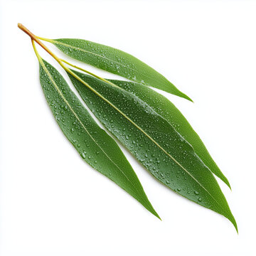 Fresh Eucalyptus Green Leaves Branch Isolated on White Background