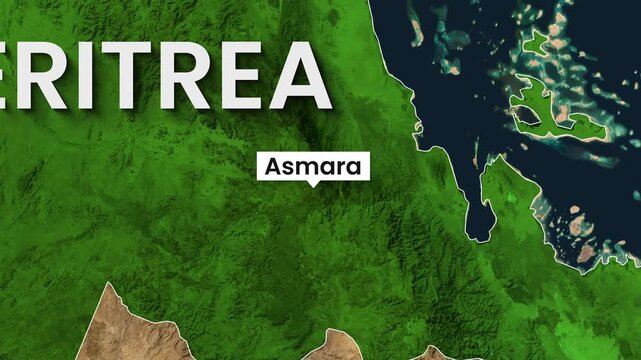 Eritrea geographical map animation showing capital city Asmara motion